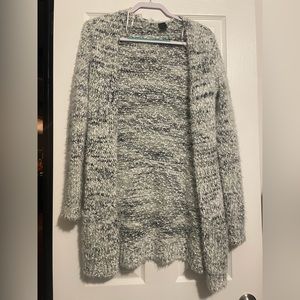 Madison Lilly Open Front Sweater with Pockets - grey & white